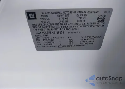 2017 GMC Terrain Sle-2 z USA, uszkodzony, nr VIN 2GKALNEK8H6180368